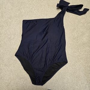 NWT J. Crew‎ Navy Blue Bow Tie One Shoulder One-Piece Swimsuit Size 20